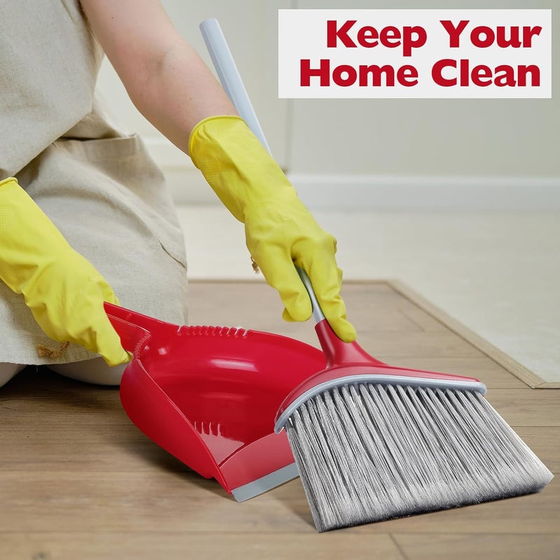 Meanplan 6 Pcs Angle Broom and Dustpan Combo Set for School Classroom 54 Inch Outdoor Indoor Cleaning Broom Commercial Broom with Step-on Dustpan for Home Kitchen Office Floor Dirt Dust Hair Cleaning - Image 5